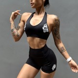 Frauen-Fitness-Yoga-Übungs-Neckholder-rückenfreies Top- und Shorts-Set