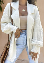 Women Solid Turndown Collar Long Sleeve Knitting Cardigan Sweater