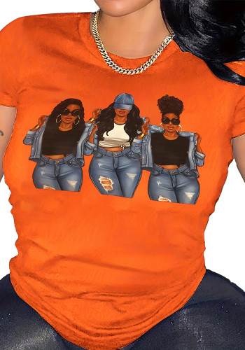 Women Letter Printed Short Sleeve Round Neck T-Shirt