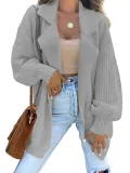Women Solid Turndown Collar Long Sleeve Knitting Cardigan Sweater