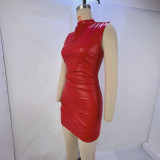 Women American Sleeveless Pleated Bodycon Dress