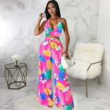 Women Sexy Printed Suspender Lace-Up Top and Pant Two-piece Set