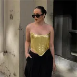 Women Autumn Metallic Sexy Strapless Top