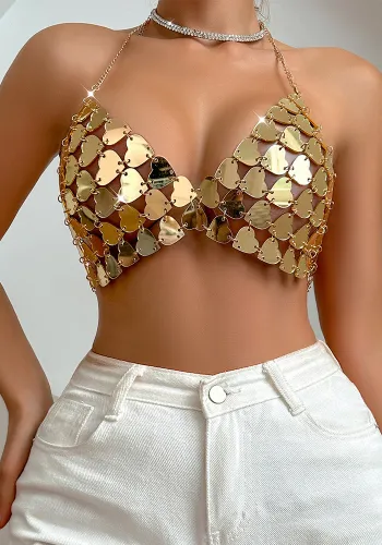 Women Sexy Beads Halter Neck Suspender Top