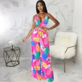 Women Sexy Printed Suspender Lace-Up Top and Pant Two-piece Set