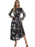 Women Long Sleeve Printed Round Neck Floral Dress