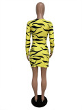 Mode dames lange mouw luipaardprint nauwsluitende sexy bodycon-jurk met holle split