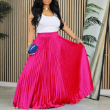 Women's Plus Size Mid-High Waist Pleated Long Skirt