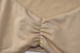 Autumn U-Neck Long-Sleeved Pleated  Crop Top Butt Lift Bell Bottom Pants Two Piece Set