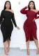 Women's Spring Fashion Sexy Slash Shoulder Drawstring Slit Dress