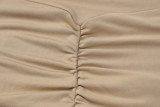 Outono u-neck manga comprida plissado colheita superior bunda elevador sino calças inferiores conjunto de duas peças