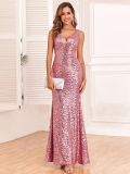 Women's V Neck Luxurious Formal Party Dress Mermaid Sparkling Sequin Long Evening Dress