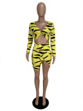 Fashion Women's Long Sleeve Leopard Print Tight Fitting Sexy Hollow Slit Bodycon Dress