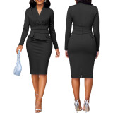 Sexy And Fashionable Solid Color Career Women's V-Neck Dress