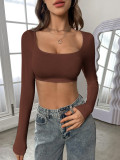 Autumn And Winter Women's Sports Casual Knitting High Stretch Long Sleeve T-Shirt Top
