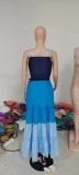 Conjunto de falda de dos piezas plisada sexy con bloques de colores y patchwork para mujer