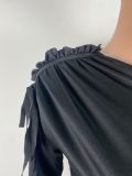 Women Slash Shoulder Ruffle Edge Drawstring Sexy Dress