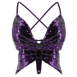 Sexy Dance Performance Sequined Top Belly Dance Butterfly Bra Nightclub Stage Party Costume