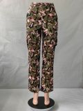 Pantalones multicolores con bolsillo de camuflaje de cintura alta a la moda para mujer