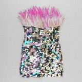 Strapless Slim Fit Feather Tight Fitting Sequin Bodycon Mini Dress