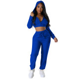 Women's Clothing Fashionable Solid Jacquard Zipper Hoodie Sweatpants Two-Piece Set