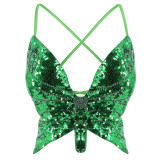Sexy Dance Performance Sequined Top Belly Dance Butterfly Bra Nightclub Stage Party Costume