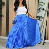 Women's Plus Size Mid-High Waist Pleated Long Skirt