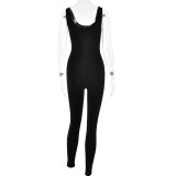 Shapewear Sexy Style Patchwork Low Back Slim Fitted Sports Jumpsuit