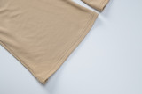 Outono u-neck manga comprida plissado colheita superior bunda elevador sino calças inferiores conjunto de duas peças