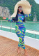 Women's Autumn Casual Mesh Printed Long Sleeve Round Neck Slim Basic Dress
