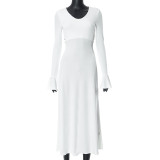 Slanke mode-jurk voor dames herfst/winter met klokbodemmouwen en veters