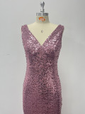 Luxuriöses formelles Partykleid für Damen mit V-Ausschnitt, Meerjungfrau, glitzernde Pailletten, langes Abendkleid