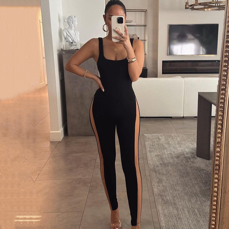 Women Sexy Racer Back Solid Black Jumpsuit Sports Short Sleeveless Bodycon  Jumpsuit for Girls - China Jumpsuits for Women and Bodycon Jumpsuit price