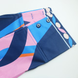 Conjunto de dos piezas de camisa y pantalones cortos de manga larga estampados de estilo otoñal para mujer