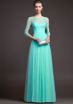 Autumn Women's Red Long Sleeve Lace See-Through Evening Gown
