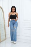 Straight-Leg Jeans Chic Washed Ripped Wide-Leg Denim Pants For Women