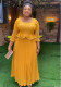 Africa Plus Size Beaded Solid Color Dress Women's Fake Two Piece Pleated Dress
