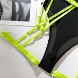Sexy Solid Mesh Bodysuit Lingerie Matching Garter Belt