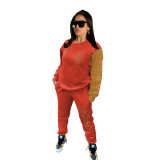 Women's Style Color Block Letter Embroidered Round Neck Two Piece Tracksuit