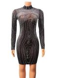 Summer Women's Sexy Tight Fitting Mesh Printed Beaded Dress For Women