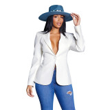 Fashion Women's Sexy V Neck Blazer Solid Color Long Sleeve Coat