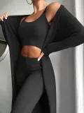 Sexy Solid Fleece Short Vest Trousers Voat Three-Piece Set For Women