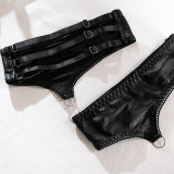 Sexy Hollow Leather Erotic Three-Piece Lingerie Set