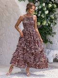 Summer Sexy Fashion Casual Leopard Print Straps A-Line Long Dress