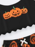 Halloween Pumpkin Print Camisole Top Shorts Lounge Wear Pajama Set