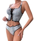 Sexy Snakeskin Sexy Cross Lace-Up Lingerie Set