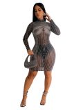 Summer Women's Sexy Tight Fitting Mesh Printed Beaded Dress For Women