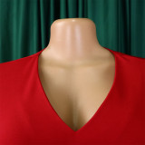 African Women v-neck puff sleeve slit dress