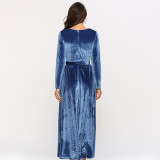Women's Dress Solid Color Round Neck High Waist Strapped Velvet Long Dress