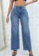 Jeans Blue Wide Leg Straight Denim Trousers